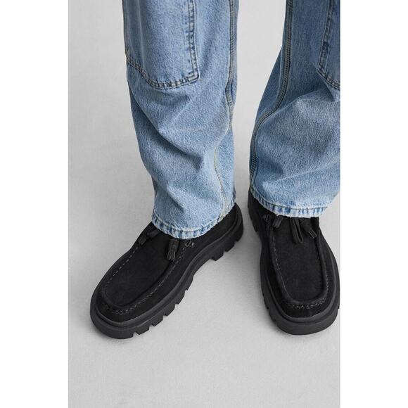 Zara Women’s Flat Split Real Suede Lace Up Loafers Shoes In Black Sz 36/6 US - Picture 8 of 14